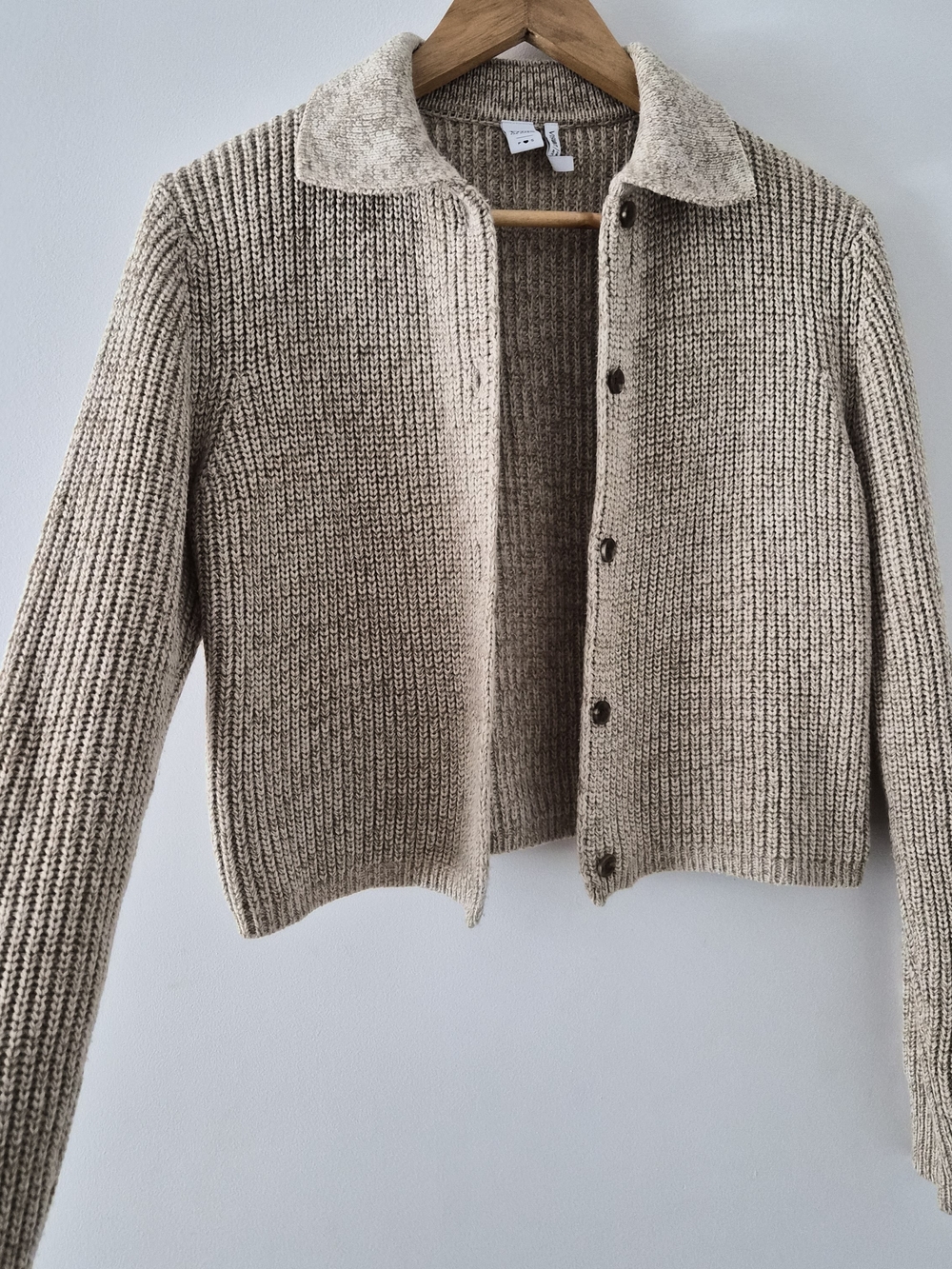 twik Chunky Knit Button-Up Cardigan in Beige